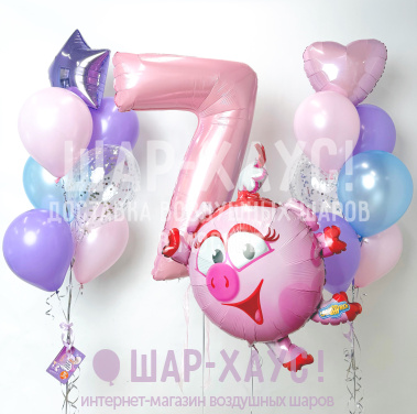 Композиция из шаров "Нюша, два фонтана и цифра"  фото