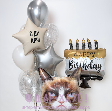 Композиция из шаров "Недовольный кот на ДР"  фото