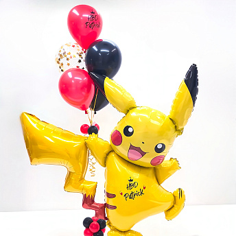 Композиция из шаров "Большой Пикачу и красный фонтан" 