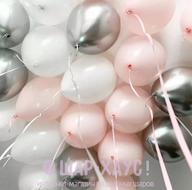 Воздушные шары под потолок "Белый розовый серебро" фото