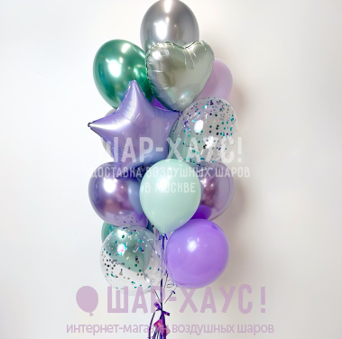 Букет из воздушных шаров с гелием "Лиловая мята" фото