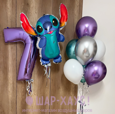 Композиция из шаров "Стич, сиреневое настроение"  фото