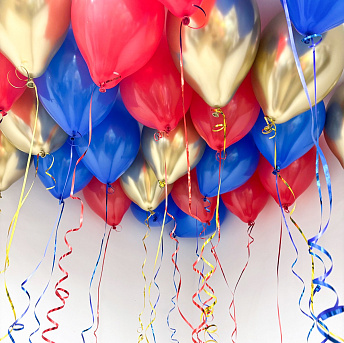 Шары с гелием под потолок "Синий, красный, золото"
