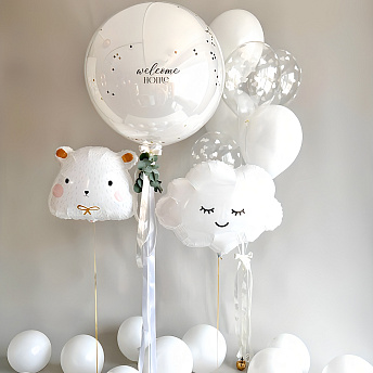 Композиция из шаров "Белый мишка и облако"
