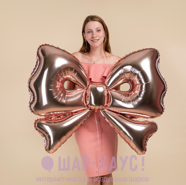 Фольгированная фигура "Бант розовое золото" фото