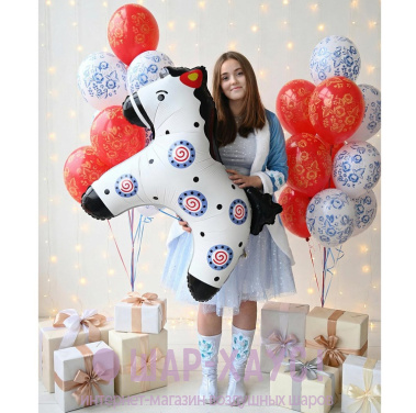 Композиция из шаров "Дымковские узоры" фото