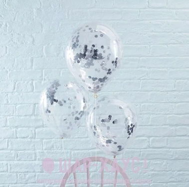 Воздушные шары с конфетти "Серебро металлик"  фото