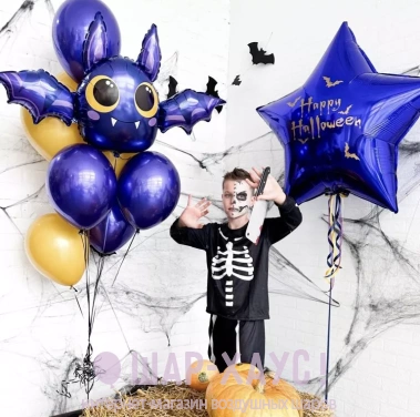 Композиция из шаров на Хэллоуин "Полночная летучая мышь" фото
