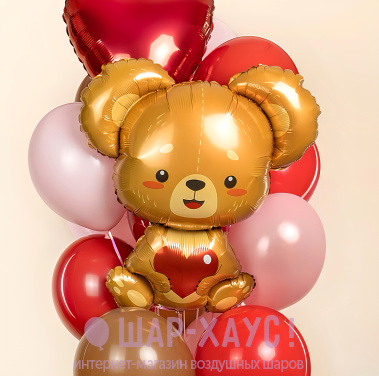 Фольгированная фигура "Плюшевый мишка с сердцем" 84 см фото