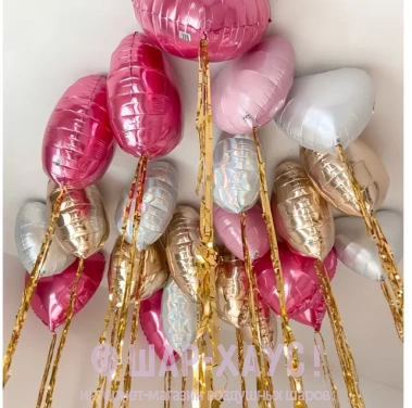 20 Фольгированных сердец с дождиком под потолок "Розовое шампанское" фото