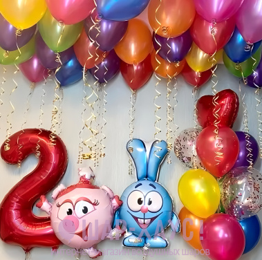 Композиция из шаров "Яркие Смешарики"  фото