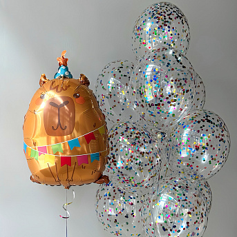 Композиция из шаров "Капибара с конфетти" 