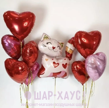 Композиция из шаров "Влюбленный котик 2" фото