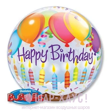 Воздушный шар Бабл с рисунком "Торт со свечками" фото