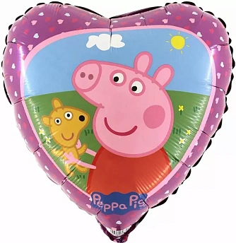 Фольгированное сердце с гелием "Свинка Пеппа"