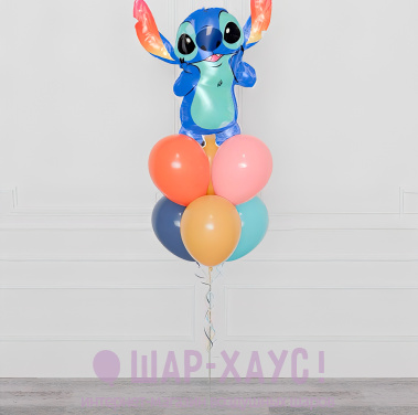 Фонтан из 7 шаров "Стич - яркие ушки" фото