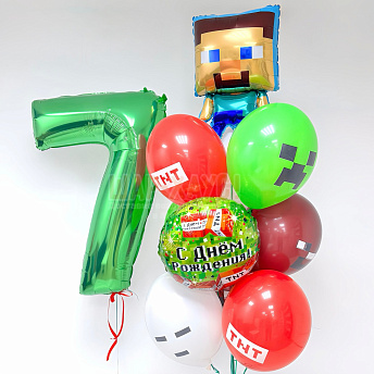 Композиция из шаров "Пиксельный герой Minecraft с цифрой"
