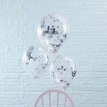 Воздушные шары с конфетти "Серебро металлик" 
