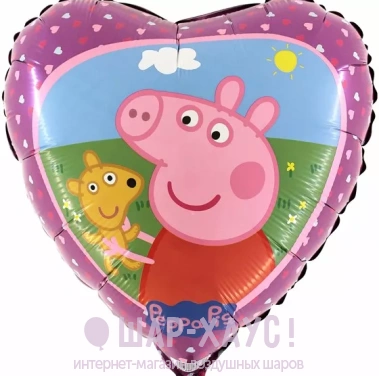 Фольгированное сердце с гелием "Свинка Пеппа" фото