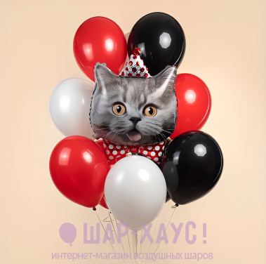 Букет из шаров "Котенок в колпачке" фото