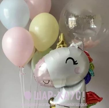 Воздушные шары Композиция из шаров "Единорог малыш" фото