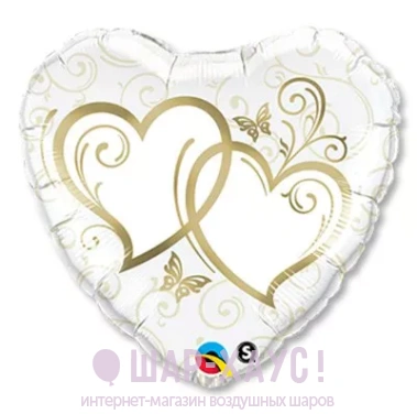 Фольгированный шар с рисунком "Сердца переплетенные" фото