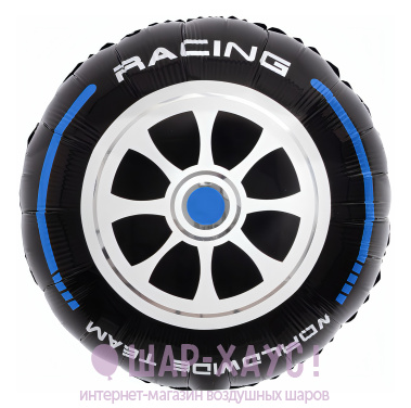 Фольгированный круг "Гоночное колесо, Черный/Синий" фото