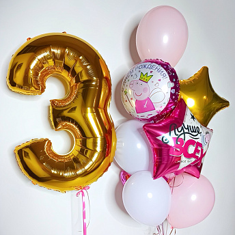 Композиция из шаров "Свинка Пеппа - розовый фонтан" 