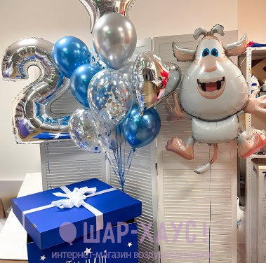 Композиция из шаров с коробкой  "Космический Буба"  фото