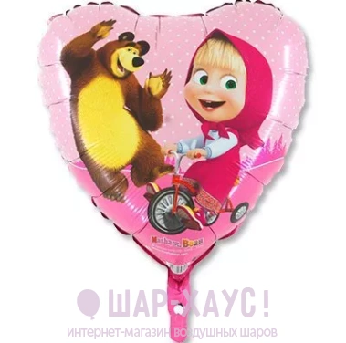 Фольгированное сердце с рисунком " Маша и медведь" фото
