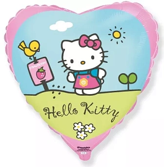 Фольгированное сердце Hello Kitty Котенок на полянке