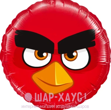 Фольгированный шар круг "Angry Birds" красный  фото