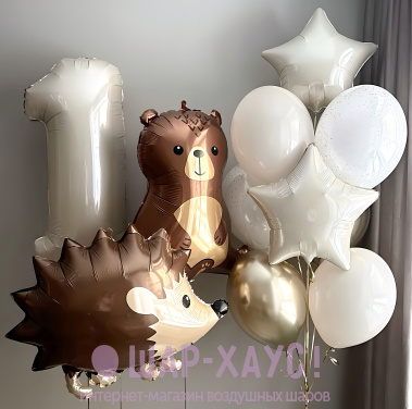 Композиция из шаров "Ежик и мишка"  фото