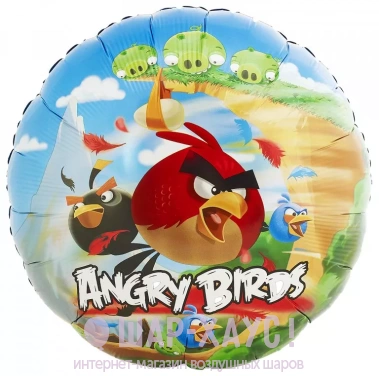 Фольгированный круг с рисунком Angry Birds разноцветный фото