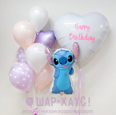 Композиция из шаров "Нежный Стич"  фото