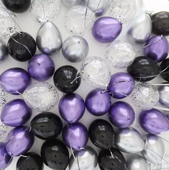 Воздушные шары под потолок "Черный фиолетовый серебро"