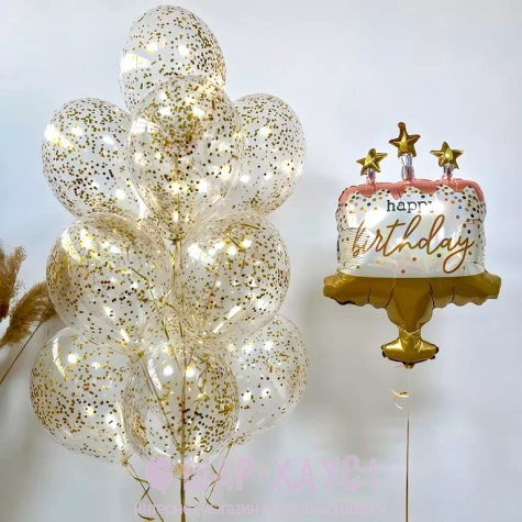 шар торт с днем рождения шары прозрачные с конфетти шары кристалл с конфетти набор шаров на день рождения фото