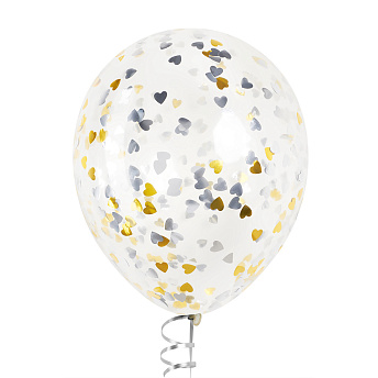 Воздушный шар с конфетти "Сердца золото и серебро" 