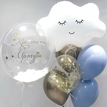 Композиция из шаров на крещение "Золотые звездочки"