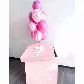 Коробка сюрприз с шарами "Розовый мрамор"