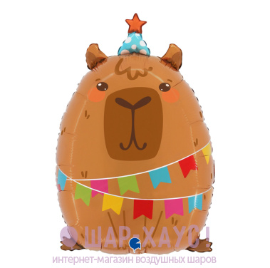 Фольгированная фигура "Капибара Вечеринка" 58 см фото