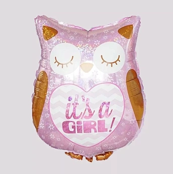 Фольгированная фигура "Розовый Совенок для малышки девочки"