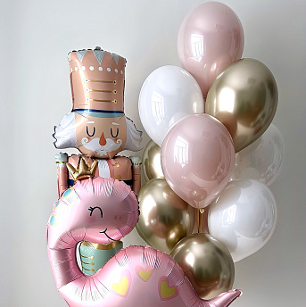 Композиция из шаров "Щелкунчик и динозаврик принцесса" 