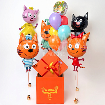 Композиция из шаров с коробкой "Три кота Друзья" 
