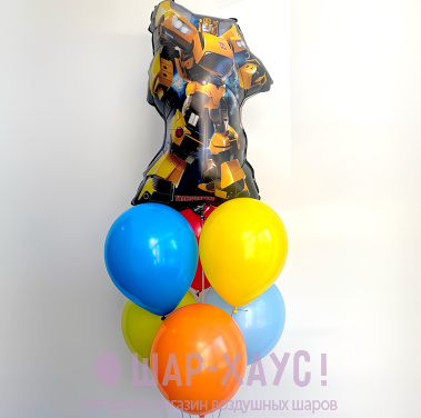 Фонтан из 7 воздушных шаров "Яркий Бамблби" фото