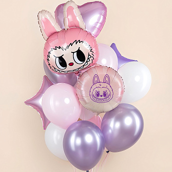 Фонтан из воздушных шаров "Розовый Лабубу"