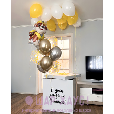 Композиция из шаров с коробкой "Крепыш Щенячий патруль"  фото